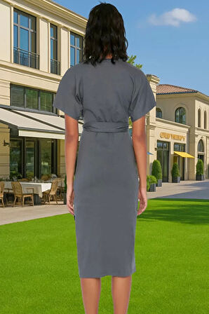 Yazlık Kadın Pamuk Midi Elbise Bodycon Kalıp Bağcıklı Tasarım Modern Stil Profesyonel Görünüm