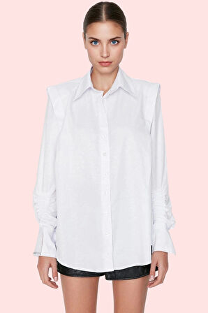 Kadın Basic Gömlek Uzun Kollu Yaka Düğmeli Dokuma Poplin Günlük Stil Yaz Aylarının Vazgeçilmezi