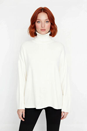 Kadınlar İçin Konforlu Oversize Basic Düşük Kol Balıkçı Yaka Triko Kazak Kış Günleri Şıklığı