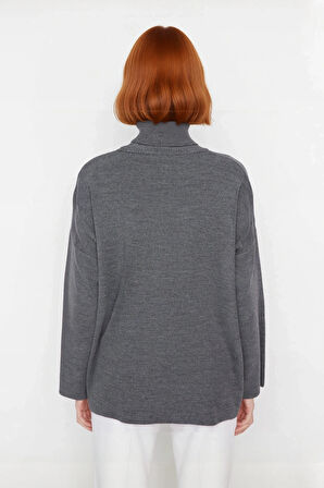 Kadınlar İçin Konforlu Oversize Basic Düşük Kol Balıkçı Yaka Triko Kazak Kış Günleri Şıklığı