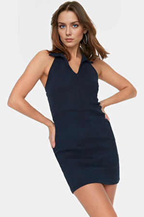 Fermuarlı Örme Mini Elbise Vücut Hatlarını Vurgular Yaz İçin İdeal Şık Görünüm Modern Stil