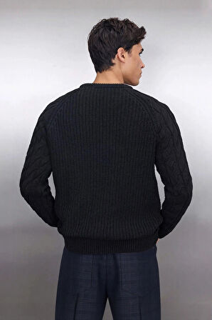 Unisex Basic Regular Kalıp Bisiklet Yaka Saç Örgü Desenli Kalın Triko Kazak Kışlık Şıklık Kaliteli