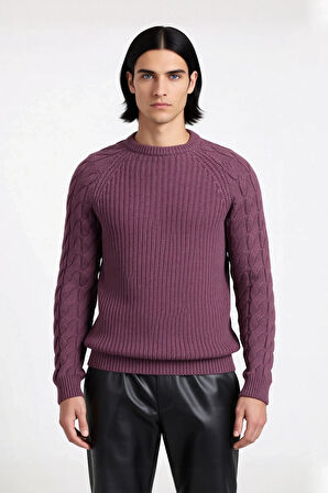 Unisex Basic Regular Kalıp Bisiklet Yaka Saç Örgü Desenli Kalın Triko Kazak Kışlık Şıklık Kaliteli