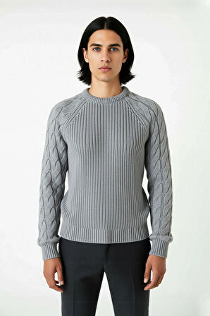 Unisex Basic Regular Kalıp Bisiklet Yaka Saç Örgü Desenli Kalın Triko Kazak Kışlık Şıklık Kaliteli