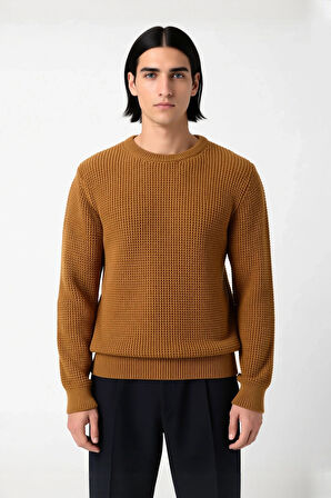 Erkek Regular Kesim Bisiklet Yaka Dokulu Triko Kazak Soğuk Havalarda Konforlu Stil Kaliteli