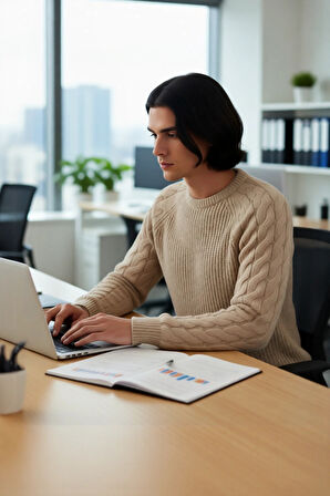 Unisex Basic Regular Kalıp Bisiklet Yaka Saç Örgü Desenli Kalın Triko Kazak Kışlık Şıklık Kaliteli