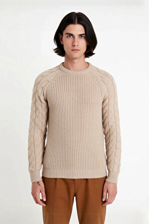 Unisex Basic Regular Kalıp Bisiklet Yaka Saç Örgü Desenli Kalın Triko Kazak Kışlık Şıklık Kaliteli