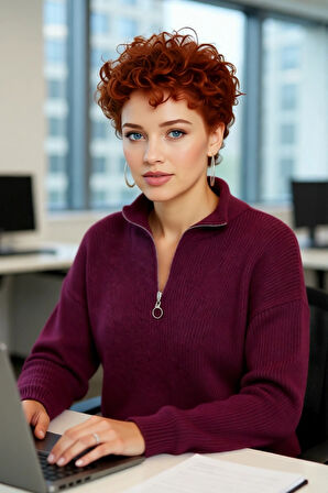 Kadın Oversize Rahat Kesim Düşük Kol Fermuarlı Dik Yaka Triko Selanik Örgü Uzun Kollu Kazak