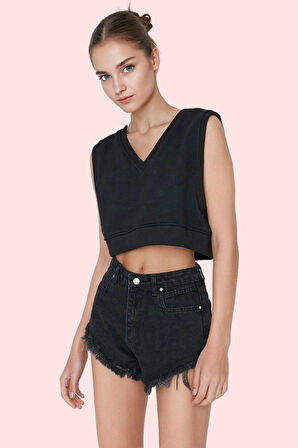 Kadın Pamuk Denim Mini Şort Normal Bel Boru Paça Yırtık Detaylar Günlük Kombinler İçin Hafta Sonu