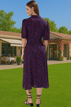 Kadın Yazlık Midi Gömlek Elbise Animal Desenli Viskoz Kumaş Rahat Kalıp Modern Stil Seçkin Malzeme