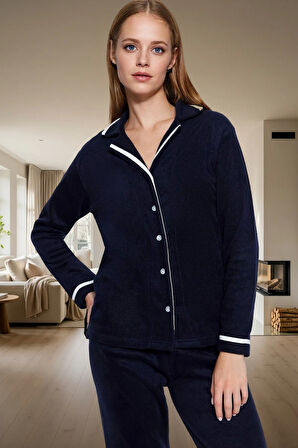 Şık Biye Detaylı Polar Örme Pijama Takımı Kışın Konforu Mükemmel Uyum Özenle Seçilmiş