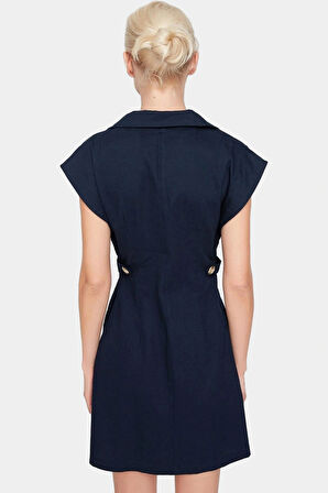 Şık Mini Elbise %Pamuk Gabardin Kumaş Ay Kol Düğmeli Premium Kalite Zarifane Tasarım