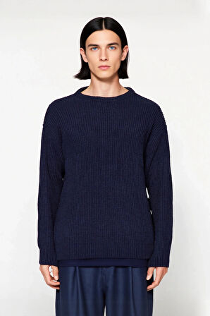 Erkek Geniş Kalıp Bisiklet Yaka Düz Baskısız Kalın Triko Kazak Kış Sezonu İçin İdeal Model