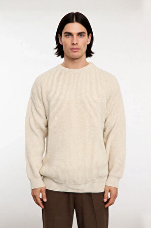 Erkek Geniş Kalıp Bisiklet Yaka Düz Baskısız Kalın Triko Kazak Kış Sezonu İçin İdeal Model