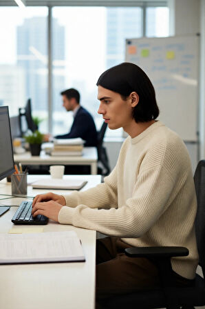 Erkek Geniş Kalıp Bisiklet Yaka Düz Baskısız Kalın Triko Kazak Kış Sezonu İçin İdeal Model