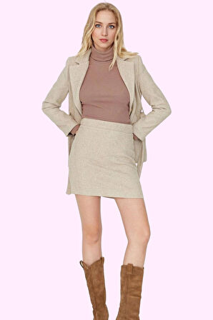 Kadın Mini Etek Renk Kaşe Kumaş Yüksek Bel Kalem Günlük Şıklık Hafta Sonu Kaliteli Malzeme