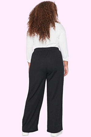 Kadın Regular Boy Geniş Paça Pantolon Yüksek Bel Örme Krep Kumaş Rahat Yaz Aylarının Vazgeçilmezi