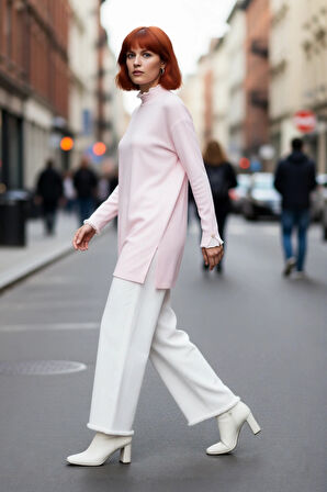 Kadın Feminine Persona Kışlık Regular Kalıp Düşük Kol Pike Dokuma Düz Desen Tunik Kazak Modeli