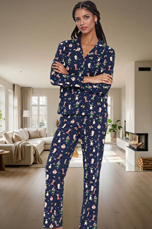 Penguen Desenli Örme Pijama Takımı %100 Pamuk Kışlık Konfor Günlük Kullanım İçin Yüksek Kalite