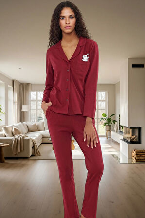 Penguen Desenli Örme Pijama Takımı %100 Pamuk Konforu Özel Tasarım Zarifane