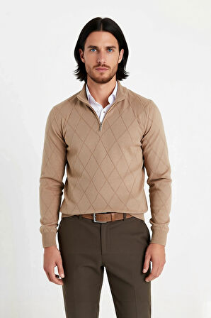 Erkek Casual Şık Regular Fit Pamuk Akrilik Triko Yarım Balıkçı Fermuarlı Kazak Kış İçin Kaliteli