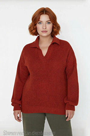 Kadın Basic Selanik Örgü Polo Yaka Relaxed Kalıp Akrilik Triko Kazak Soğuk Günlerin Vazgeçilmezi