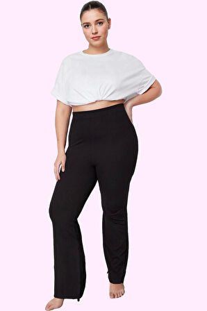 Kadın Örme Kaşkorse Dokuma Pantolon Yüksek Bel İspanyol Paça Günlük Stil Dayanıklı Malzeme