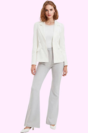 Kadın Regular Dokuma Pantolon İspanyol Paça Düz Desen Rahat Kalıp Yaz Aylarının Vazgeçilmezi