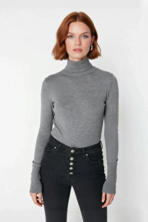 Kadın İnce Triko Balıkçı Yaka Fitted Kalıp Uzun Kollu Kazak Günlük Konfor İlkbahar Sonbahar