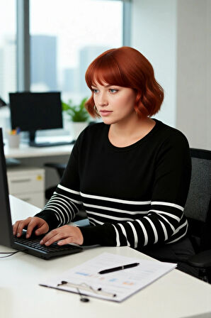 Kadın Bisiklet Yaka Çizgili Triko Kazak Standart Kol Rahat Kalıp Günlük Sonbahar Kış Şıklığı