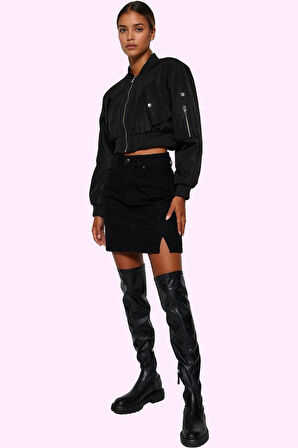 Kadın A line Mini Denim Etek Pamuk Yüksek Bel Rahat Kesim Günlük Kullanım Kaliteli Malzeme