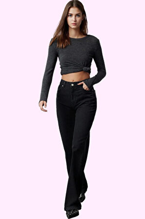 Kadın Regular Boy Denim Jean; Yüksek Bel Geniş Paça Pamuk Günlük Kullanım Kaliteli Malzeme