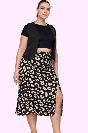 Kadın Animal Desenli Midi Etek Rahat Kesim Viskoz Kumaş Günlük Kullanım Yaz Aylarının Vazgeçilmezi