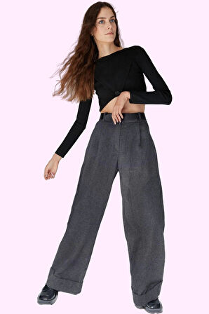 Kadın Dokuma Palazzo Pantolon Yüksek Bel Geniş Paça Rahat Günlük Yaz Aylarının Vazgeçilmezi