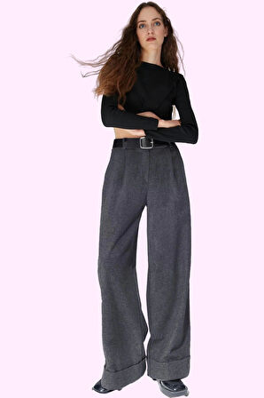 Kadın Dokuma Palazzo Pantolon Yüksek Bel Geniş Paça Rahat Günlük Yaz Aylarının Vazgeçilmezi