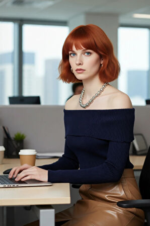 Kadınlara Özel Basic Siluet Fitted Triko Kazak Crop Boy Carmen Yaka Şık Seçim Kaliteli