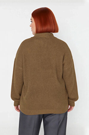 Kadın Basic Selanik Örgü Polo Yaka Relaxed Kalıp Akrilik Triko Kazak Soğuk Günlerin Vazgeçilmezi