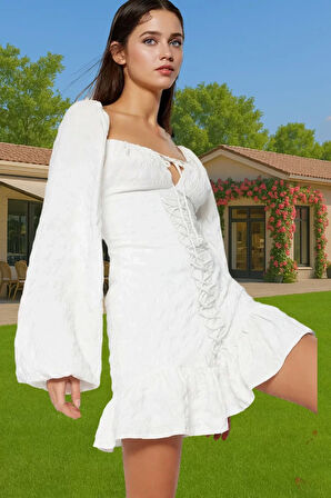 Kadın Şık Mini Elbise Göğüsten Bağlamalı Polyester Kumaş Yazlık Özel Günler Modern Stil