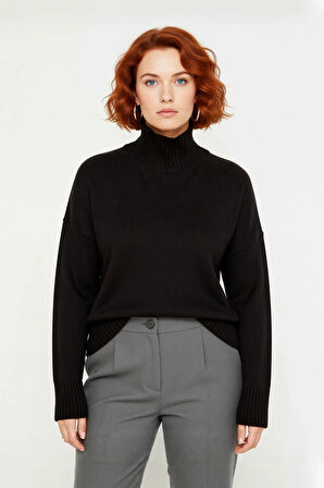 Kadın Günlük Giyim Düşük Kol Dik Yaka Triko Kazak Relaxed Kalıp Akrilik Malzeme Sıcak Tutuş