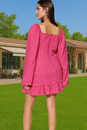 Kadın Şık Mini Elbise Göğüsten Bağlamalı Polyester Kumaş Yazlık Özel Günler Modern Stil