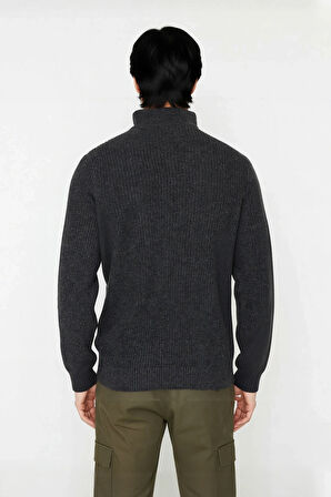 Erkek Casual Giyim İçin İdeal Regular Fit Düz Desen Fermuarlı Balıkçı Yaka Kalın Triko Kazak