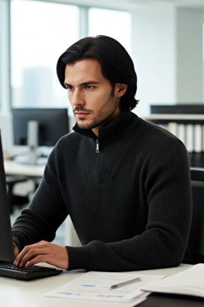 Erkek Casual Giyim İçin İdeal Regular Fit Düz Desen Fermuarlı Balıkçı Yaka Kalın Triko Kazak