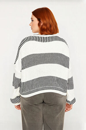 Kadınlar İçin Akrilik Çizgili Bisiklet Yaka Düşük Kol Crop Triko Kazak Günlük Kombinlerde Kaliteli