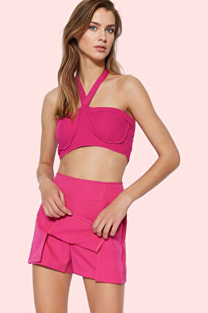 Kadın Kısa Boy Şort Etek Yüksek Bel Dar Paça Dokuma Finike Kumaş Günlük Kombinler Hafta Sonu