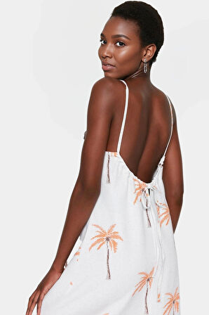 Rahat Kesim Kolsuz Çiçekli Elbise Viskoz ve Poliamid Karışımı Midi Boy Trend Tasarım