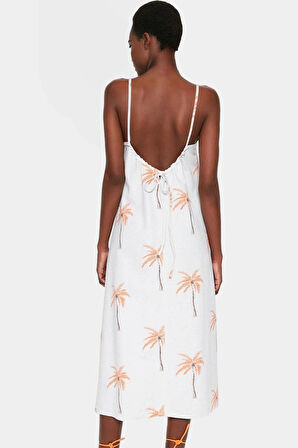 Rahat Kesim Kolsuz Çiçekli Elbise Viskoz ve Poliamid Karışımı Midi Boy Trend Tasarım