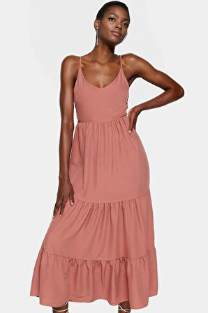 Yazlık Maxi Elbise Nefes Alan Dokuma Kumaş Rahat Skater Kalıp Profesyonel Görünüm