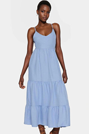 Yazlık Maxi Elbise Nefes Alan Dokuma Kumaş Rahat Skater Kalıp Profesyonel Görünüm