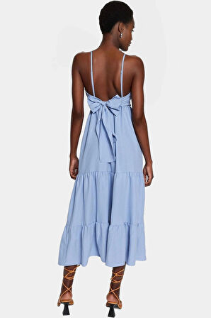 Yazlık Maxi Elbise Nefes Alan Dokuma Kumaş Rahat Skater Kalıp Profesyonel Görünüm