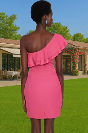 Bodycon Tek Omuz Mini Elbise Polyester Elastan Finike Yazlık Özel Tasarım Zarifane Tasarım